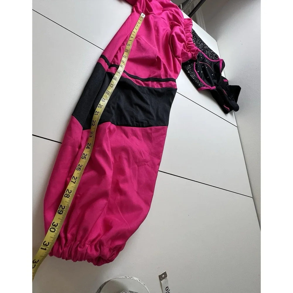 Weissman Hip Hop Dance Costume Jumpsuit Jogger Mesh Pink Black Sequin #16721 MA